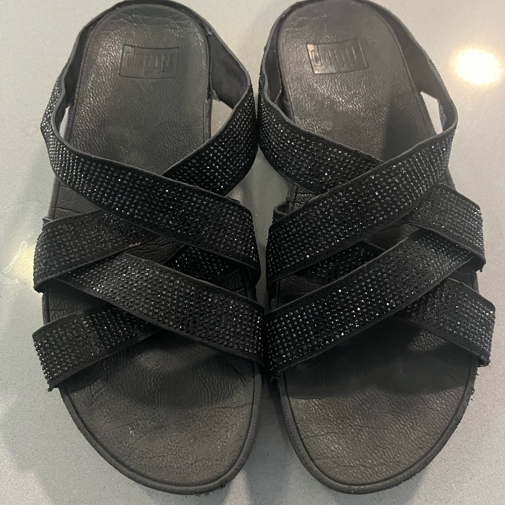 Guc-Fitflop Crisscross Sparkle Slides-Size 9 - image 1